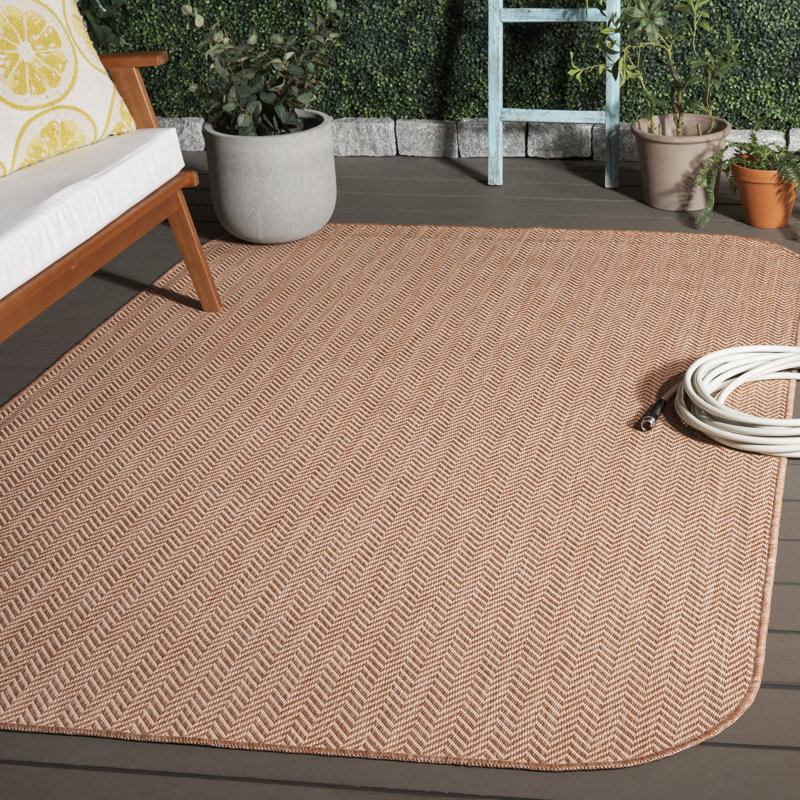Arneshia Beige Indoor/Outdoor Area Rug, Rounded Rectangle 6'7" x 9'6", Beige