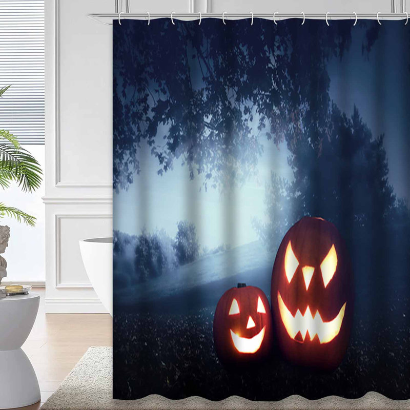 Rideau de douche citrouille d'Halloween avec 12 crochets, L 72 po x l 78 po