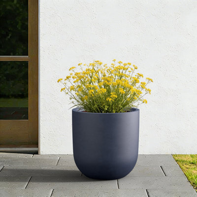 Pot à fleurs rond en béton moyen avec trous de drainage pour intérieur et extérieur 11 po. Bleu marine (intérieur amélioré)