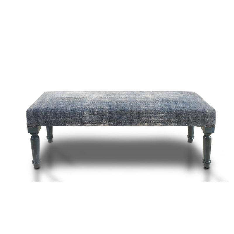 Mund Contemporary Blue Stonewashed Handmade Upholstered Bench