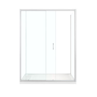 Ensemble de douche de coin droit en nickel satiné avec porte coulissante et casserole transparentes L 60 po x l 36 po x H 72,83 po Breeze