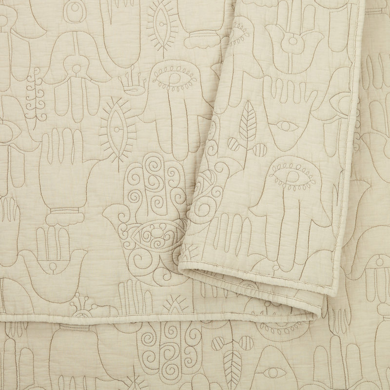 Ensemble de courtepointe 3 pièces Hamsa, Naturel, Courtepointe très grand et 2 très grandes taies
