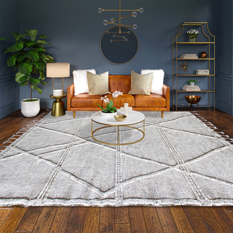 Moroccan Area Rug in Beige, Rectangle 10' x 14'