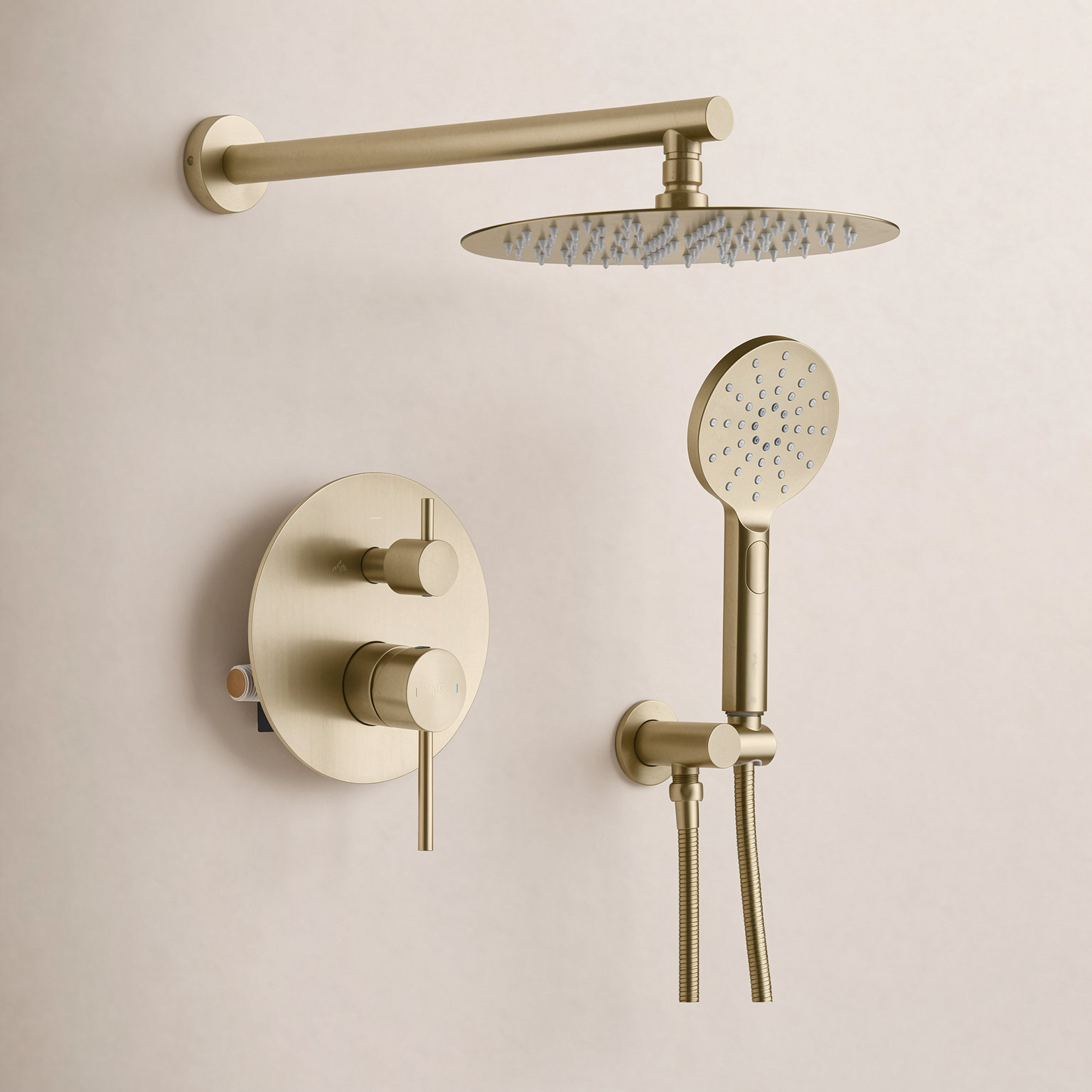Circular Shower Faucet with Rough-in Valve, Brushed Gold