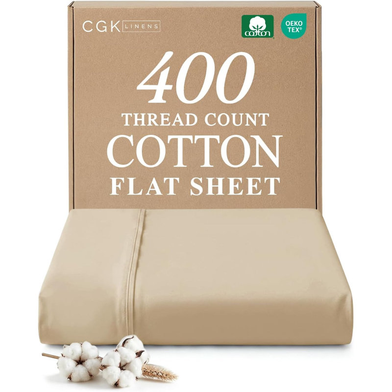 400 Thread Count Cotton Flat Sheet – Cooling, Breathable & Soft Top Sheet, Cream, King