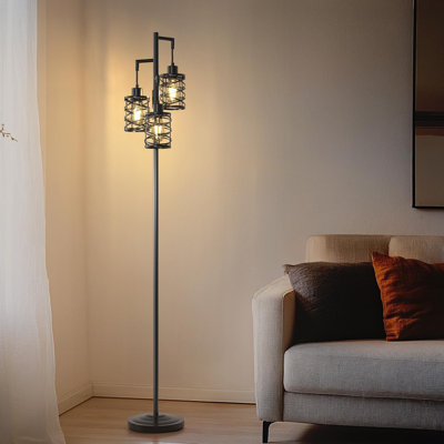 Lampe sur pied industrielle avec 3 ampoules - Lampe sur pied à intensité variable à intensité variable de 70 pouces, éclairage de coin de ferme pour salon, chambre à coucher, bureau, grande lampe vintage en métal