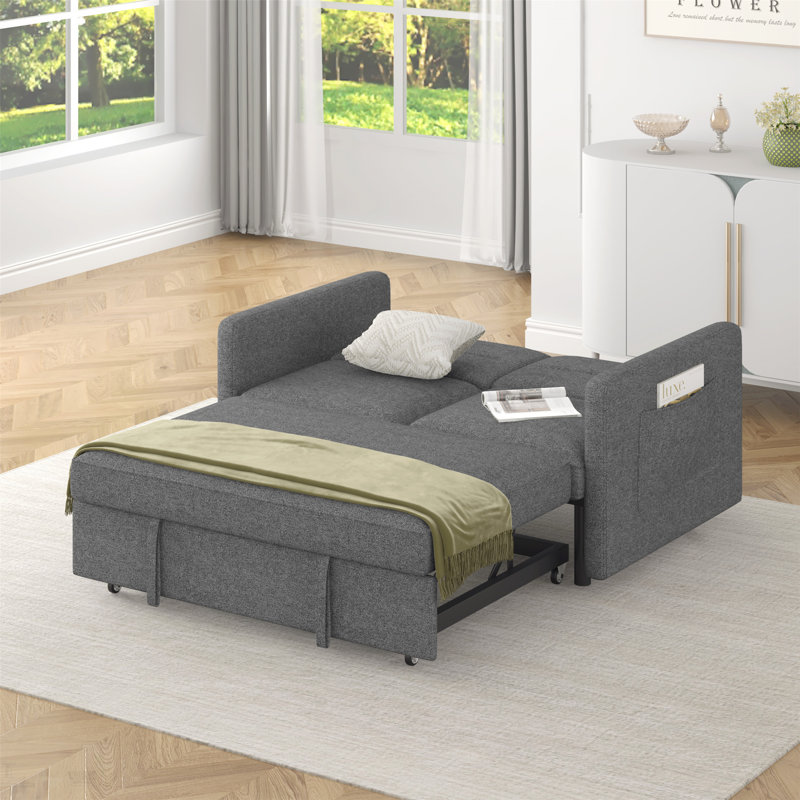 Causeuse moderne inclinable et respirante avec lit coulissant, dossier réglable, canapé 2 places avec 2 poches, compacte pour les petits espaces et les appartements, assemblage facile