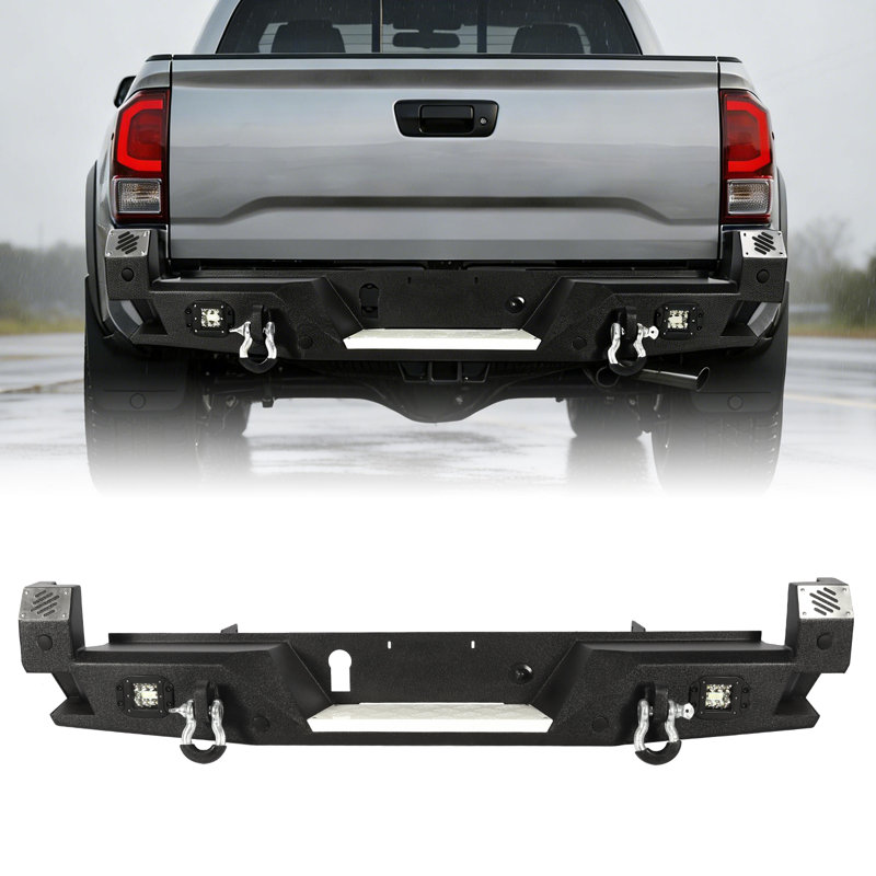 Tacoma Rear Step Bumper, Full Width Heavy Duty Rear Bumper Guard Compatible with 2016-2023