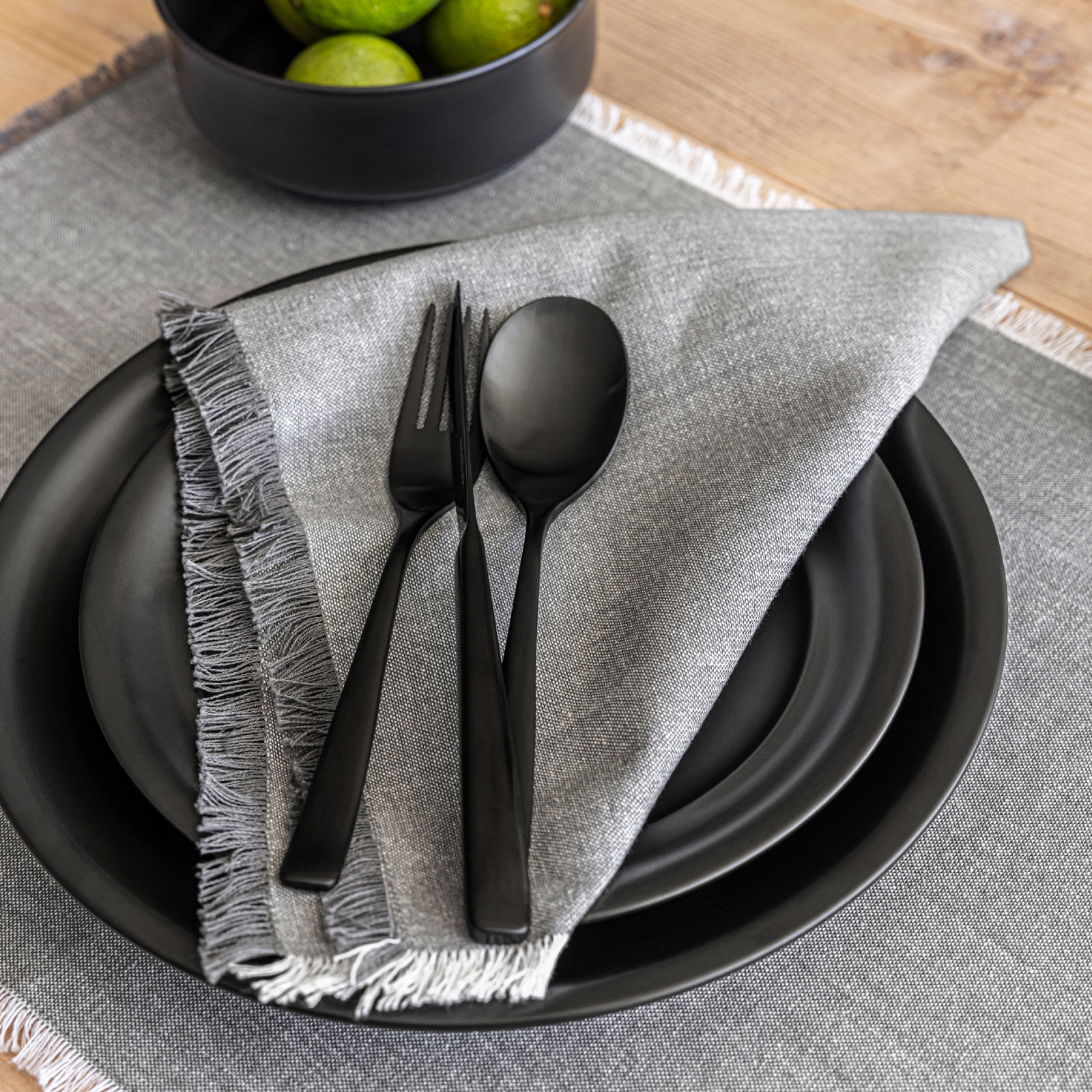 Woven Frayed Chambray Reversible Napkin, Gray
