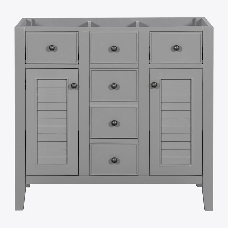 Gray 36" Freestanding Bathroom Vanity with Five Drawers