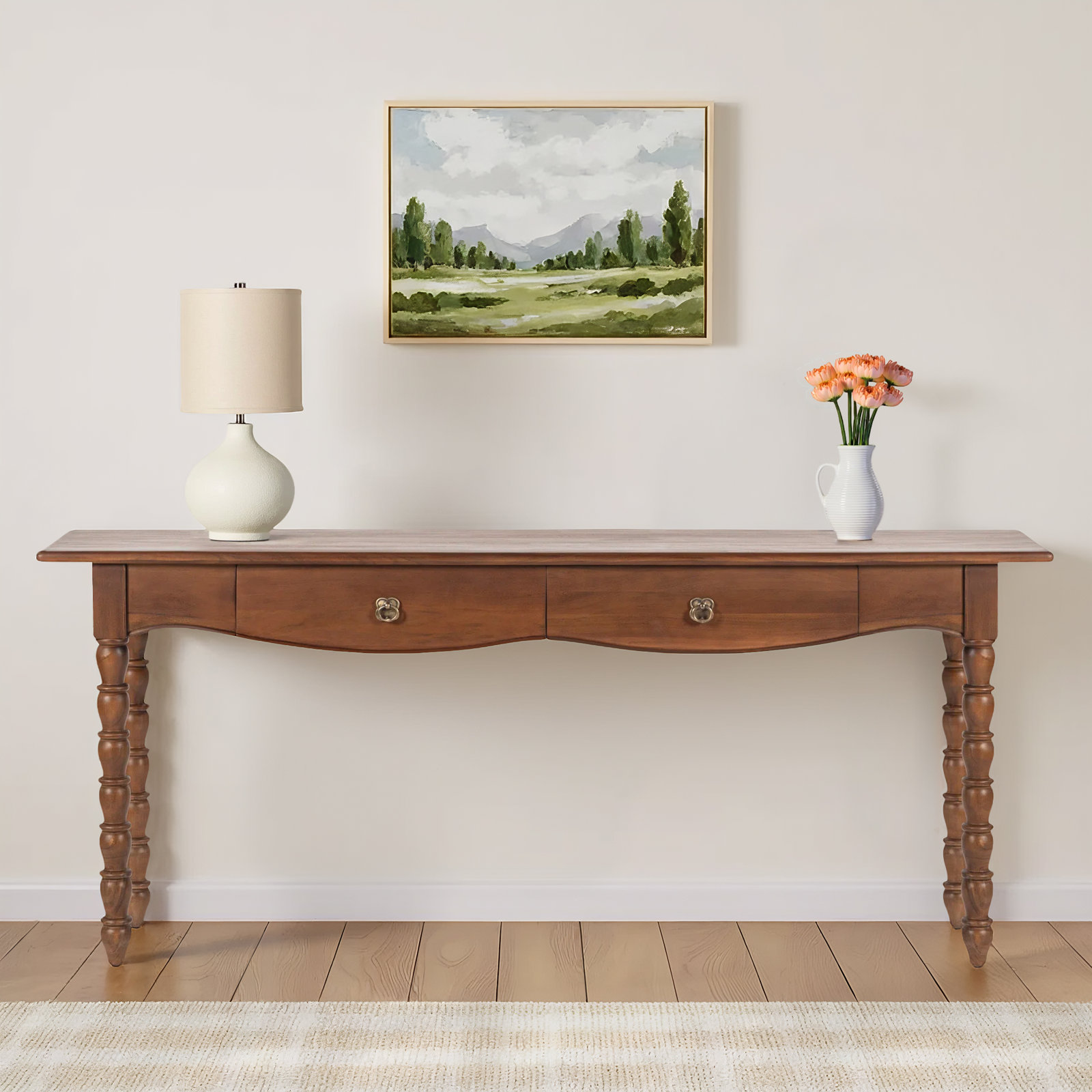 Isabel Spindle 2-Drawer Console Table, Brown, 30.25'' H X 17.8'' W X 72'' D
