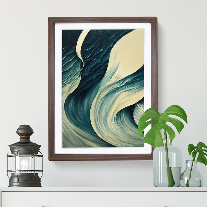 Tranquil Ocean Wave Abstract - Wall Art, Walnut Framed, 64cm H x 46cm W x 2cm D, Walnut Framed