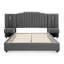 Structure de lit tapissier pour grand lit avec tissu en velours, conception à rayures verticales avec boutons autour du lit plateforme avec tête de lit, structure solide et table de chevet - aucun sommier nécessaire - gris-129592278-129592276