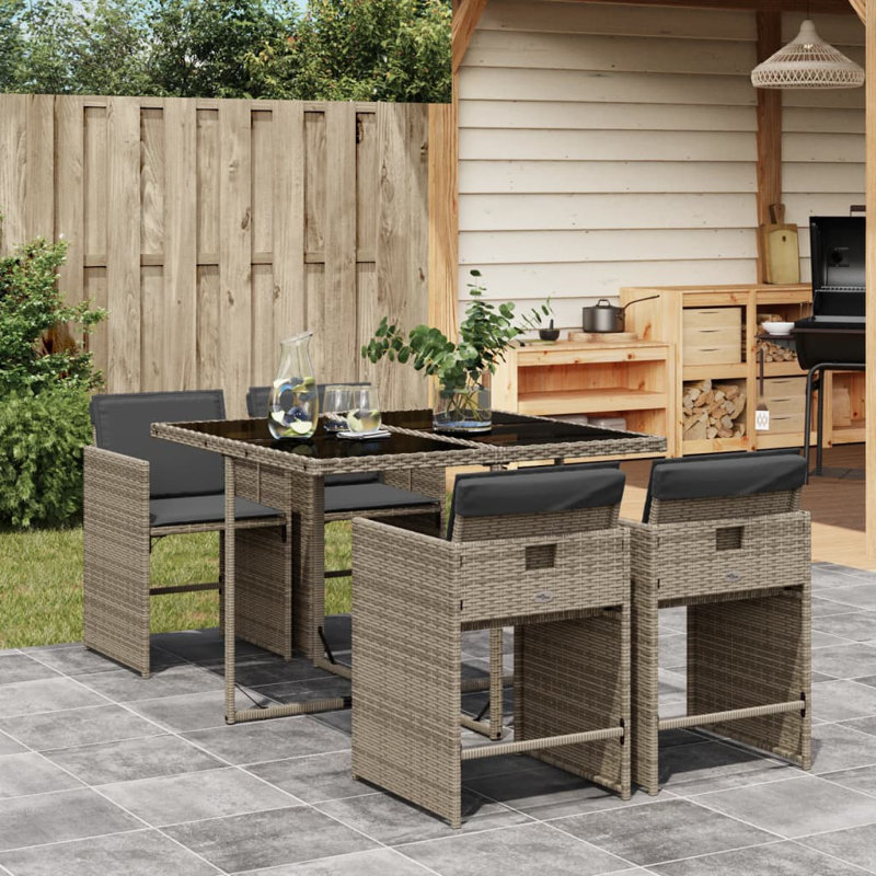 Ensemble repas de patio 5 pièces avec coussins en polyester Latitude Run®, Gris, Gris, 4
