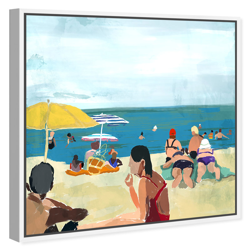 «Nautical and Coastal Sunny Beach Day», reproduction d'art, H 12 po x l 12 po x P 1,5 po, Cadre blanc