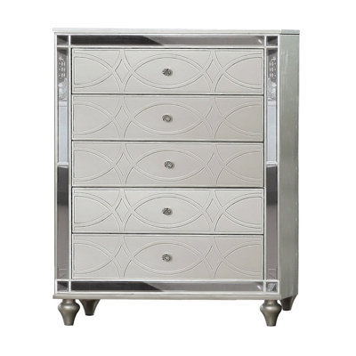 Commode 5 tiroirs l 35,6 po argentée