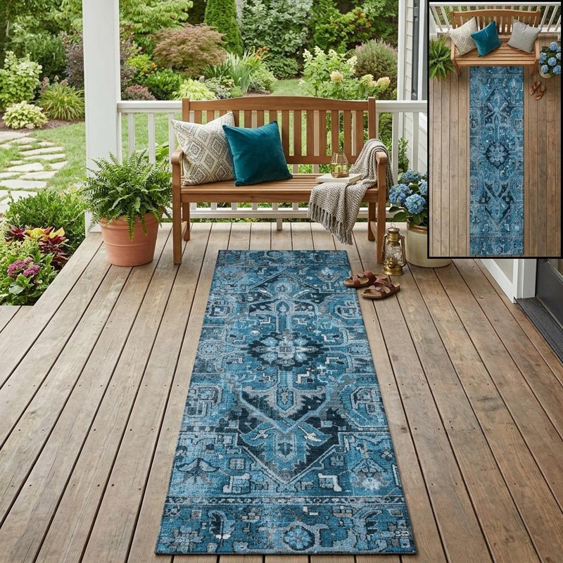 HomeRoots 8' Gray Oriental Washable Indoor Outdoor Runner Rug