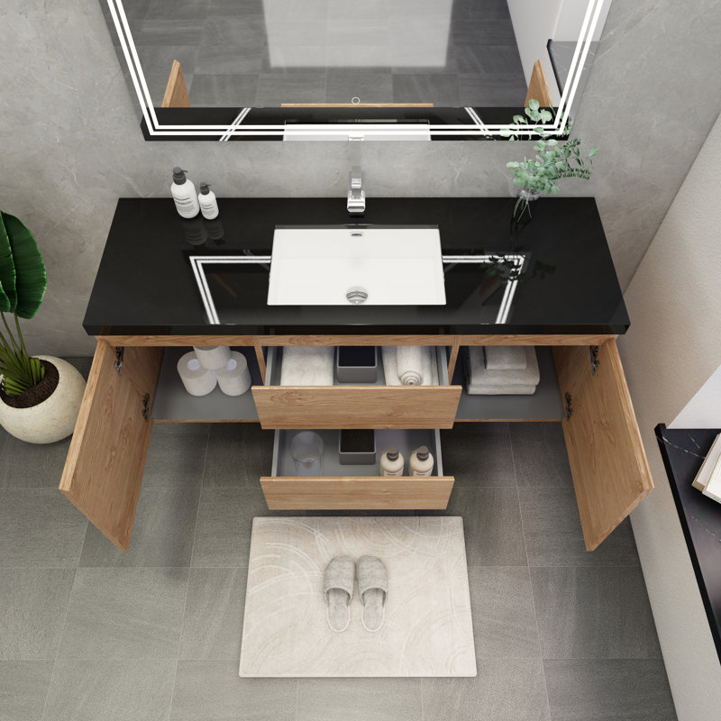 Castin 60" Wall-Mounted Single Bathroom Vanity Set, England Oak