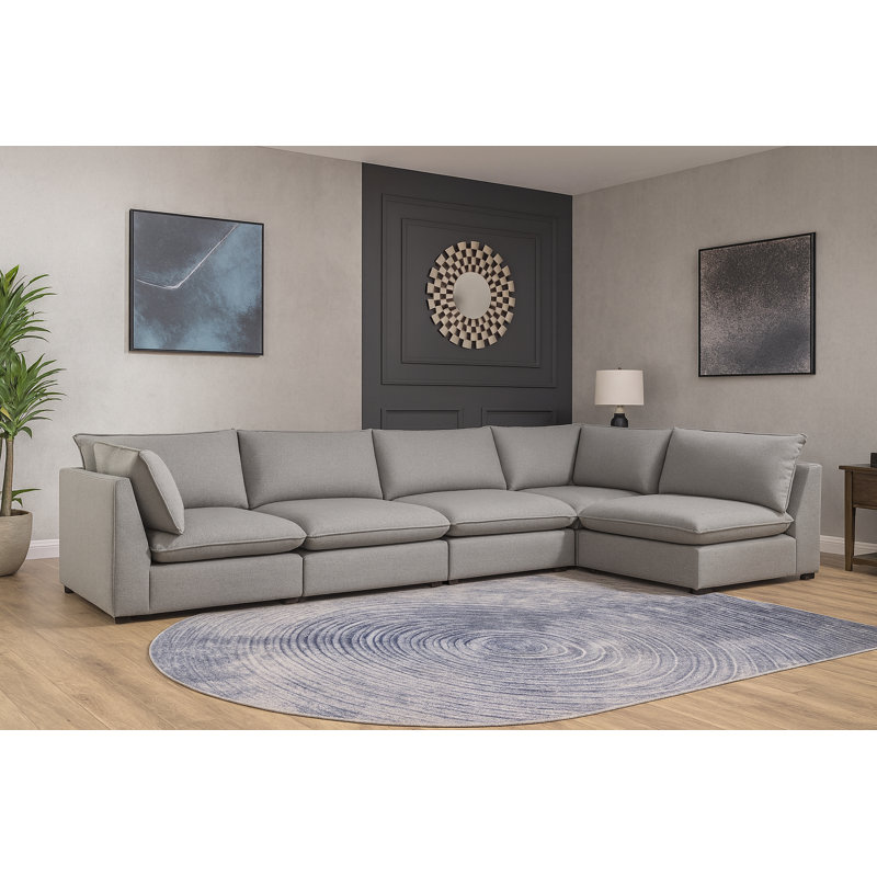 Canapé modulaire Ariyannah, Tissu gris texturé en lin