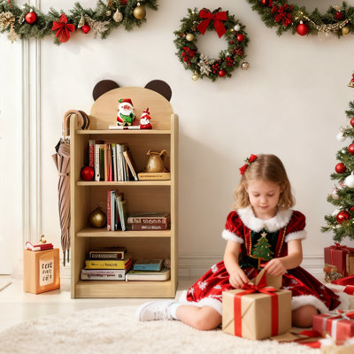 Organisateur de bibliothèque modulaire en bois pour enfants avec design d'ours pour chambre de bébé, chambre à coucher, salle de jeux, coin lecture - A