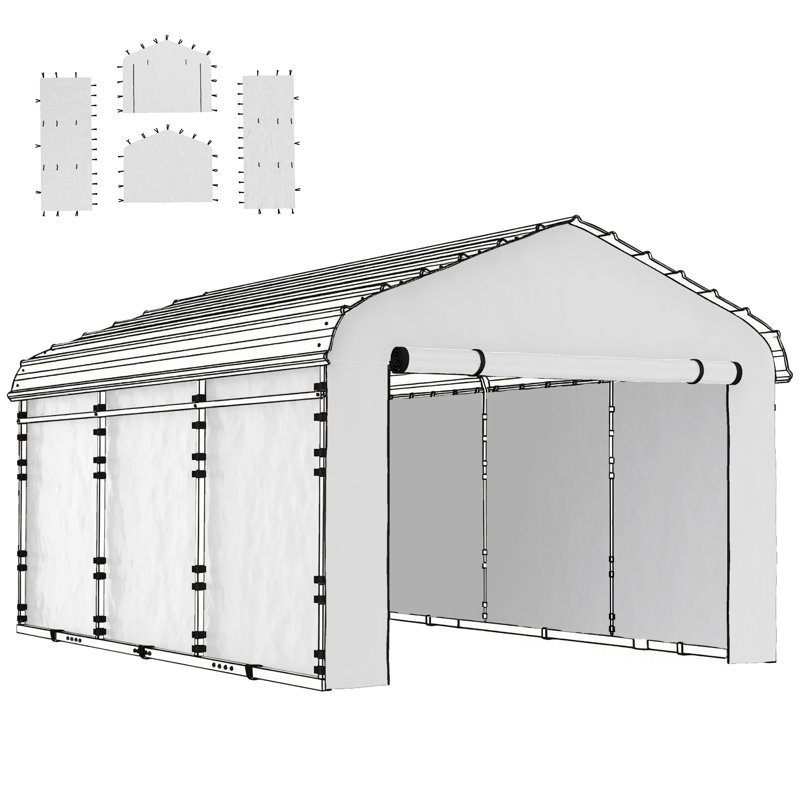 Carport Replacement Sidewall Set, 12' x 20', White