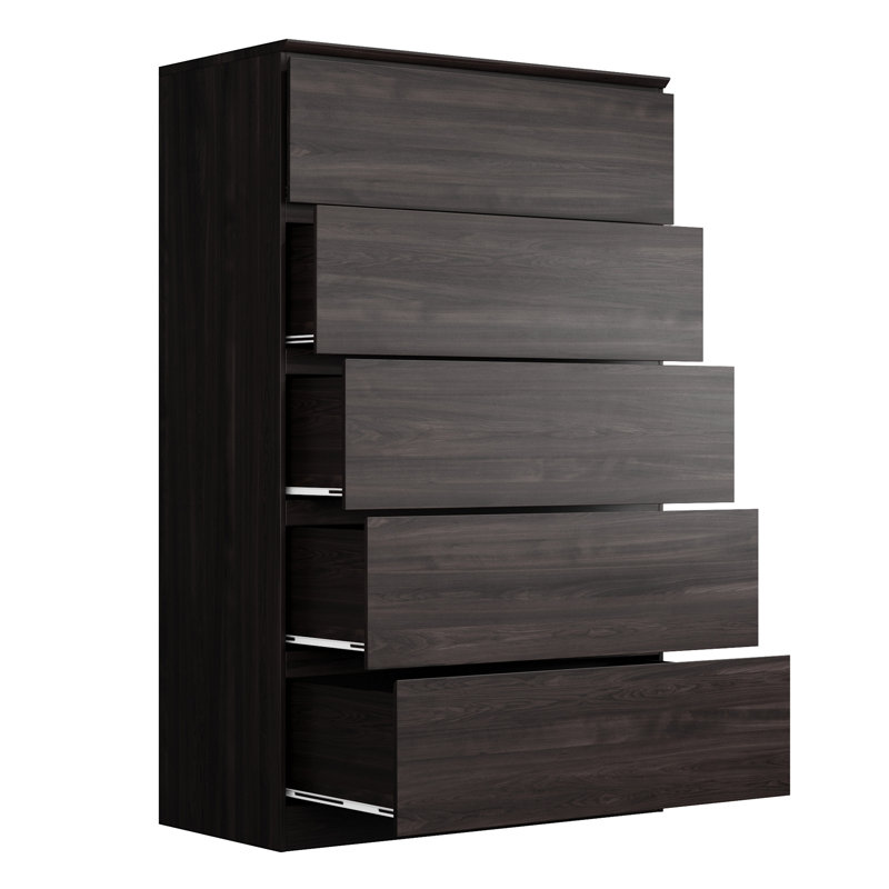  Grande commode à cinq tiroirs 59 po de hauteur et l 35 po de couleur tabac, Tabac