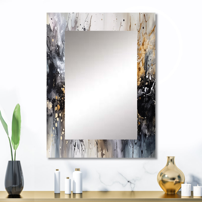 Grey Gold Delicate Abstract Brushstrokes III - Marble Mirror, Gray Decorative Wall Mirror, Printed Metal Art, 32" x 24"