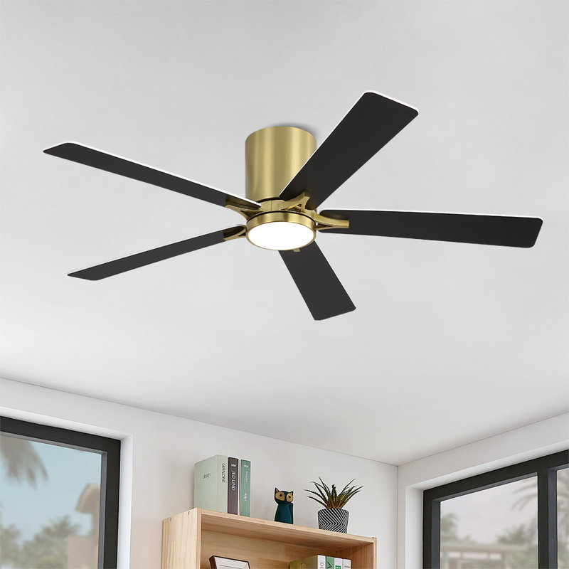 Ventilateur de plafond encastré à courant continu avec trousse d'éclairage et télécommande, Doré, Noir / blanc