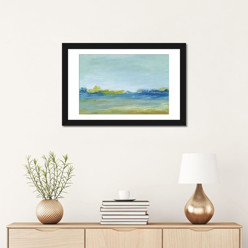 « the shore », reproduction sur toile, Papier d'art encadré noir, H 16 po x l 24 po x P 1 po, Blanc