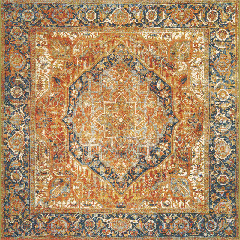 Tapis traditionnel rouille intérieur / extérieur Jaheim, Carré 6 pi