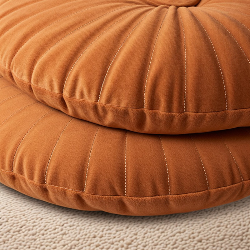 PUMPKIN SEAT Velvet Round Decorative Pillow for Sofa Decor (18-Inch), Orange