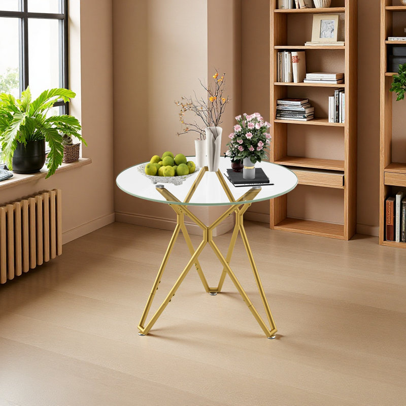 35.4-Inch Round Tempered Glass Dining Table, Suitable For 1-4 People, Space-Saving Small Kitchen Dining Table, Equipped With Sturdy Metal Table Legs, Suitable For Dining Room, Living Room