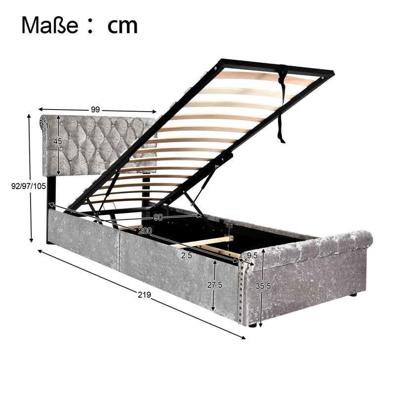 Petersville Upholstered Ottoman Storage Bed, European Single (90 x 200cm)