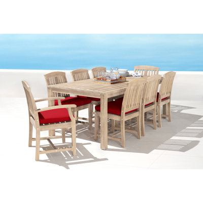 Paulet Rectangular 8 Person Acacia Dining Set With Sunbrella Cushion Covers