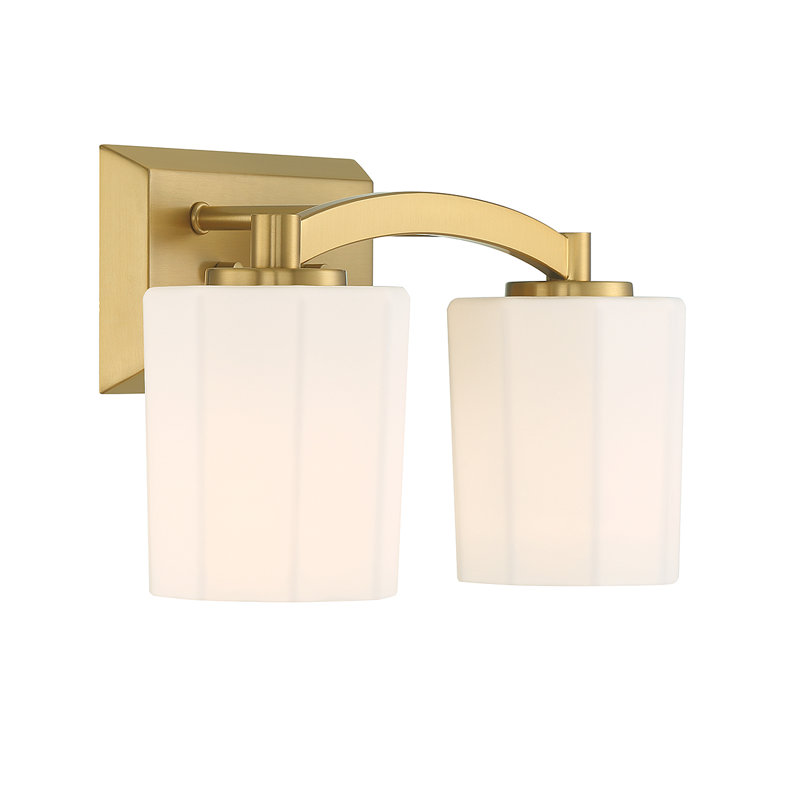Whitney Warm Brass 2-Light Vanity with Fluted Glass Shades