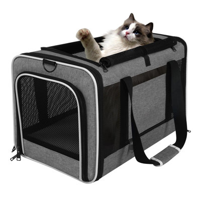 Cat Carrier 18X11x11 Top Load Soft Pet Travel Bag Over 15 Lbs, Collapsible Small Dog Puppy Crate 10 Pounds, Small Animal Rabbit Kennel Carrying Case, Kitten Mesh Cage Medium Cat Under 25 Grey