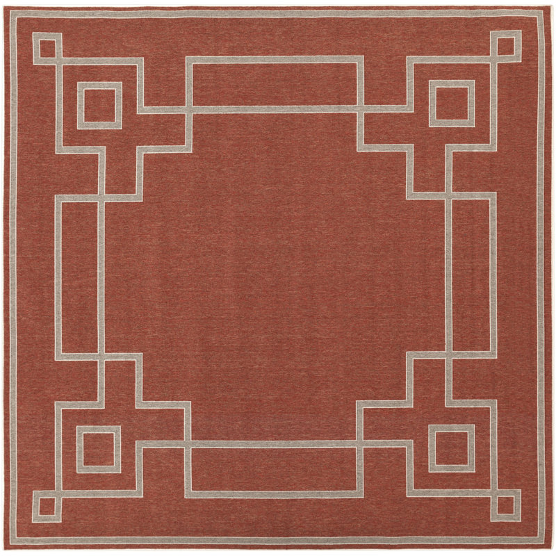 Amherst Machine Woven Geometric Rust Red Area Rug, Square 8'9"