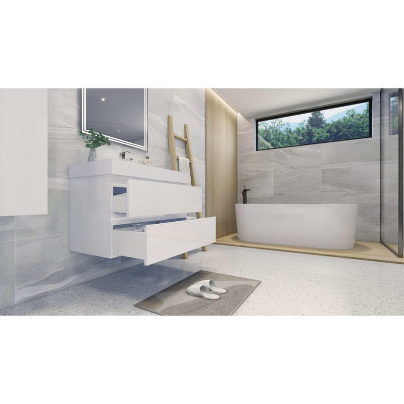 Ensemble de meuble-lavabo mural simple 35 po Carneshia, Blanc très luisant
