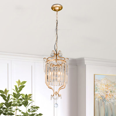  Lustre en cristal de luxe de 13,7 pouces, luminaire suspendu moderne à tête simple en or
