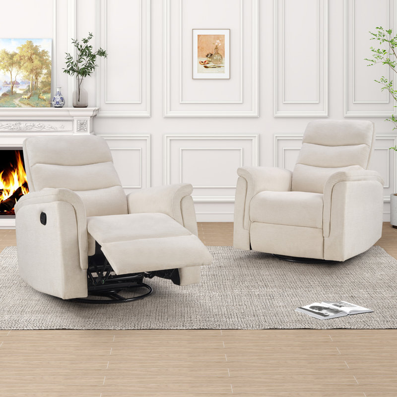 34.6'' Wide Modern and Overstuffed Soft Swivel and Rocker Manual Recliner Chair (Set of 2), Beige