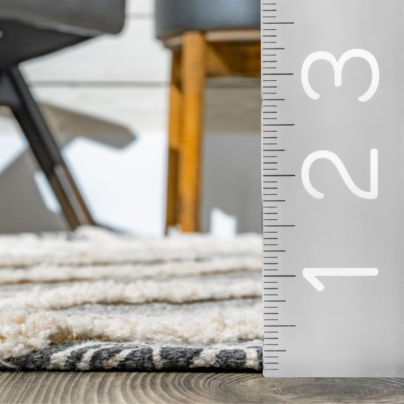 Tapis gris à tissage plat en coton fait main geometry Platte, Rectangle 5 pi x 8 pi