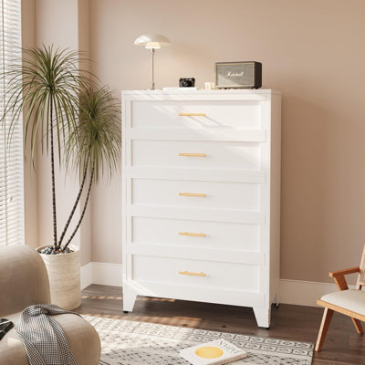 Grande commode pour la chambre à coucher 5 tiroirs, commode en métal, commode circulaire pour la maison, classeur avec tiroirs pour le bureau (blanc)