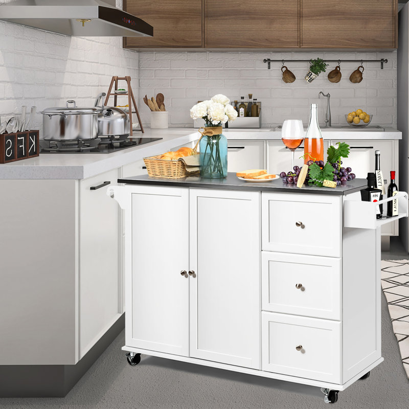 Îlot de cuisine 53 po avec plateau en acier Sanford, Blanc