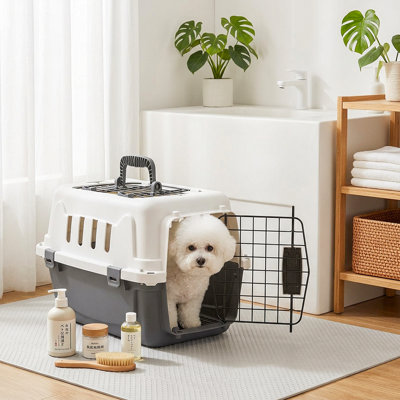 Plastic Pet Carrier, Portable Hard-Sided Dog Travel Kennel Pet Crate Transport Box with 2 Door Entry
