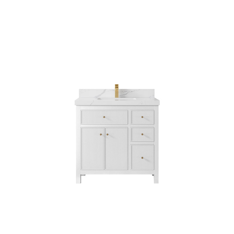 Ensemble de meuble-lavabo simple l 36 "x P 22" Sonoma, Venatino Quartz, White