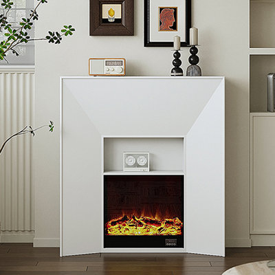 White Manufactured Wood Electric Fireplace