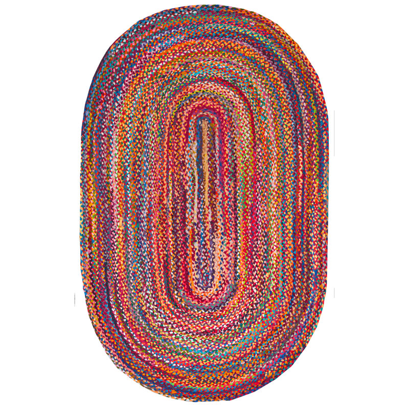 Tapis multicolore en coton tressé à la main bohème, Ovale 3 pi x 5 pi