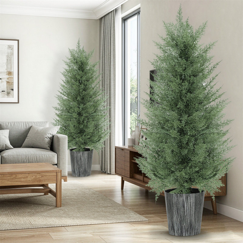 Set of 2 artificial cypress trees, 90cm H x 48cm W x 48cm D