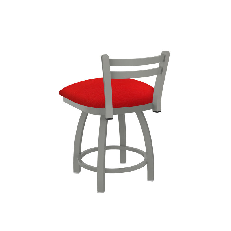 Jackie 18" Tall Metal Vanity Stool, Anodized Nickel, Vinyl-Canter Red