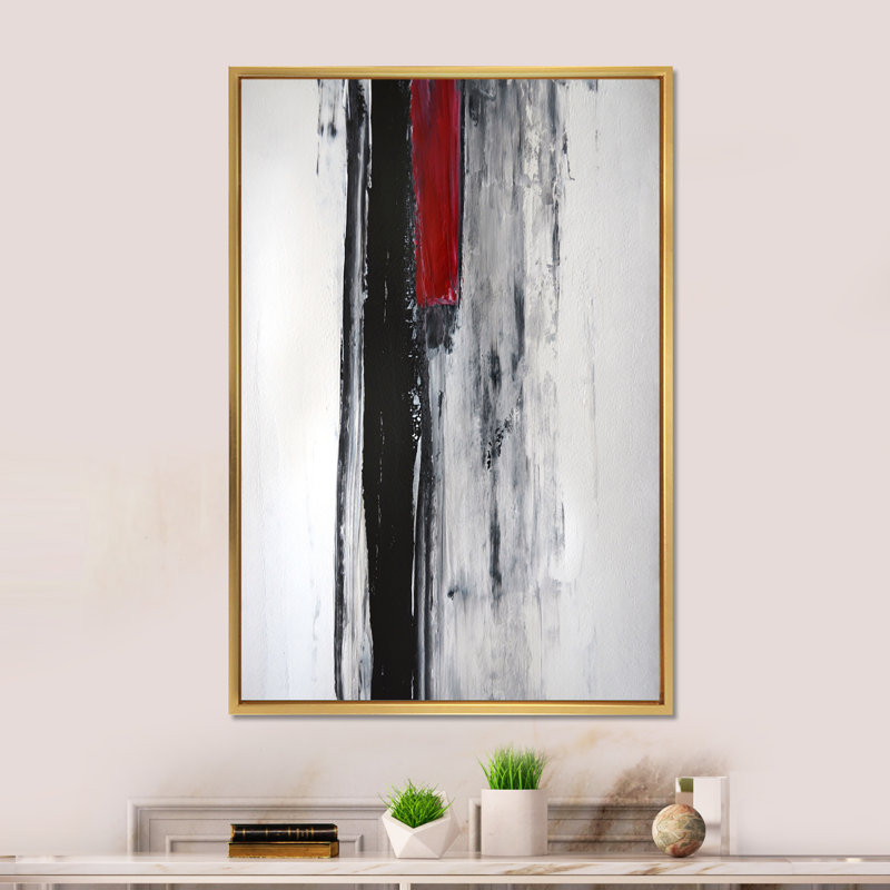 Art abstrait sur toile, reproduction d'art moderne noir et rouge - noir rencontre l'art abstrait rouge, Cadre flottant doré